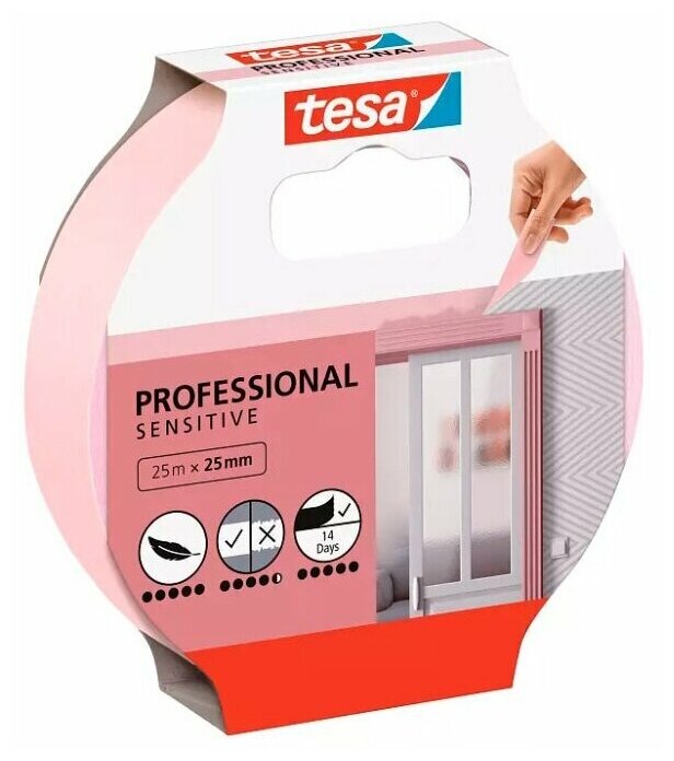 Малярная лента деликатная поверхность розовая 14 дн. 25 мм 25 м