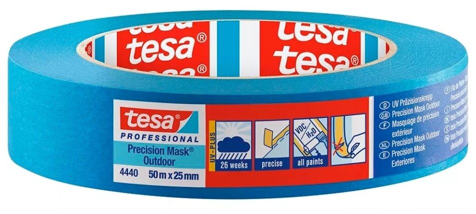 Малярная лента для наружных работ Синяя УФ Стойкая 26 нед. 30 мм 50 м